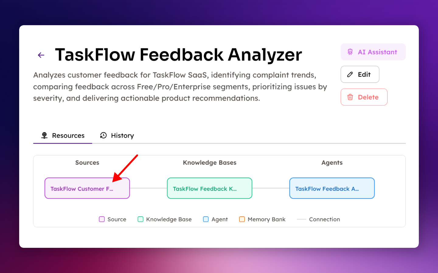 Solution pipeline with arrow pointing to Sources box
